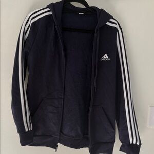 Adidas Dark Blue Zip-Up with White Accents and sweatpants set